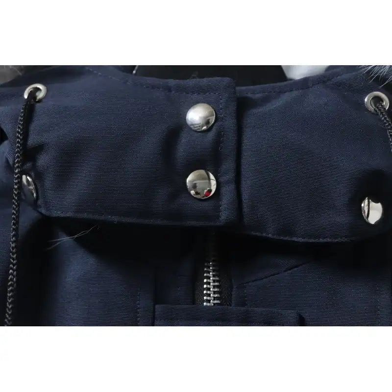 Moose knuckles Women’s Stirling Parka Zip-Up White Fur Jacket Navy – MKC029