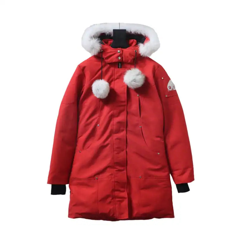 Moose knuckles Women’s Stirling Parka Zip-Up White Fur Jacket Red – MKC033