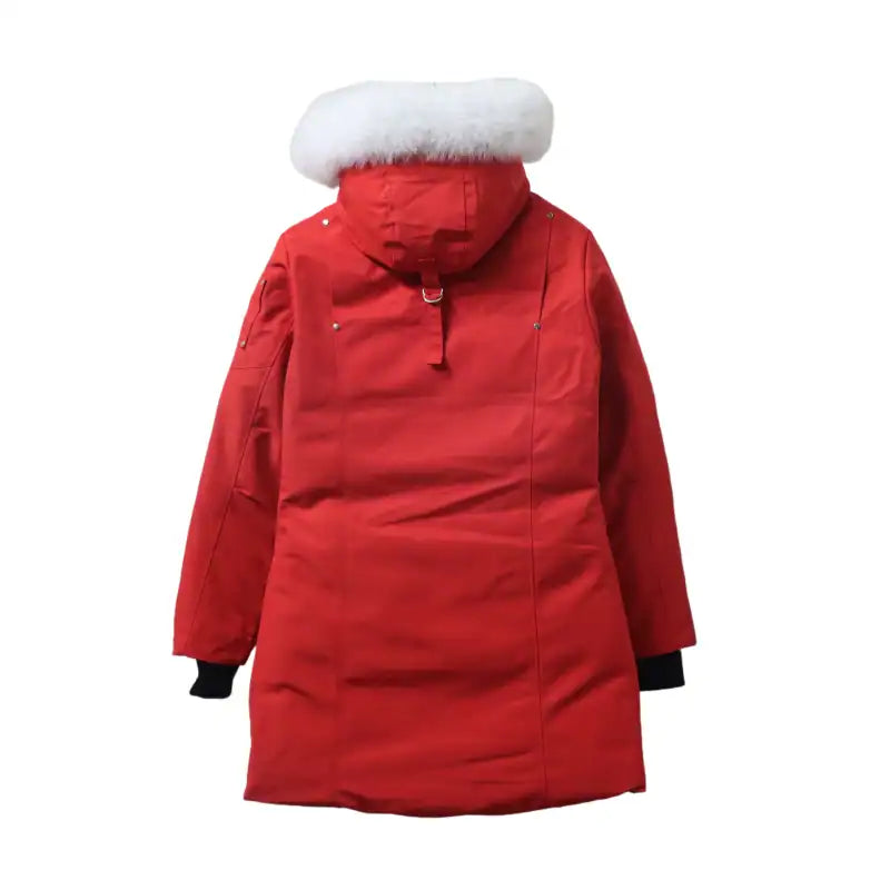 Moose knuckles Women’s Stirling Parka Zip-Up White Fur Jacket Red – MKC033