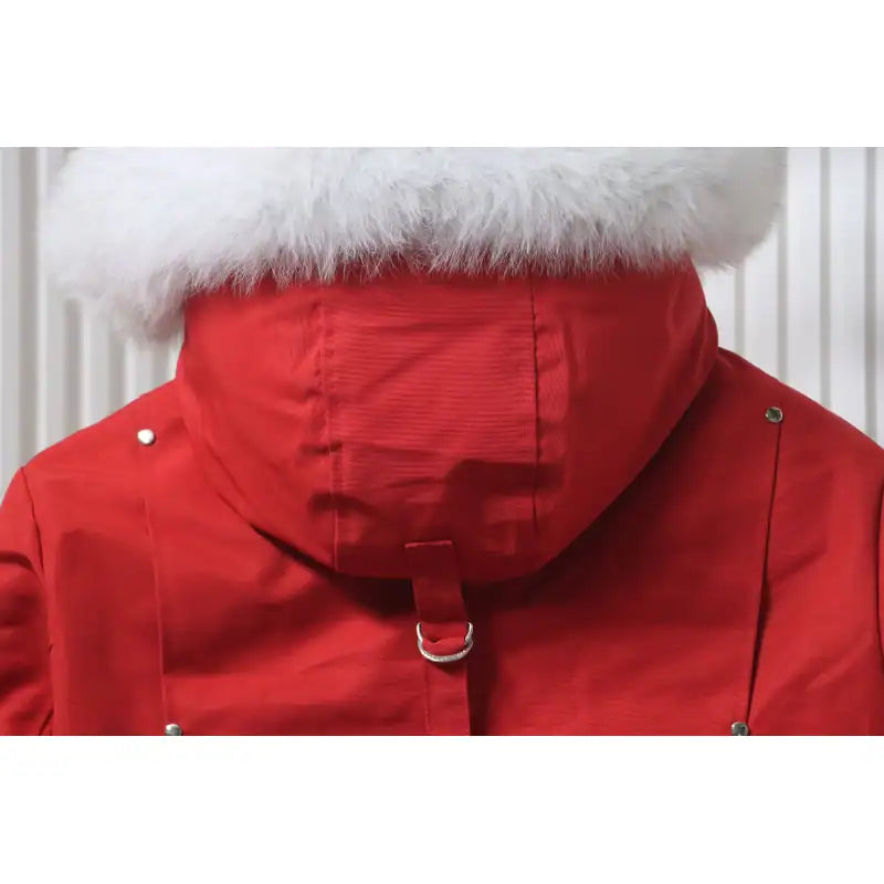 Moose knuckles Women’s Stirling Parka Zip-Up White Fur Jacket Red – MKC033