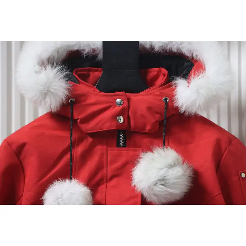 Moose knuckles Women’s Stirling Parka Zip-Up White Fur Jacket Red – MKC033