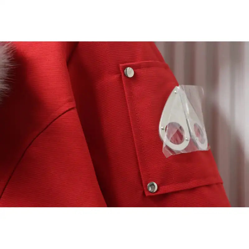 Moose knuckles Women’s Stirling Parka Zip-Up White Fur Jacket Red – MKC033