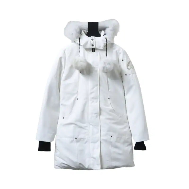Moose knuckles Women’s Stirling Parka Zip-Up White Fur Jacket White – MKC032