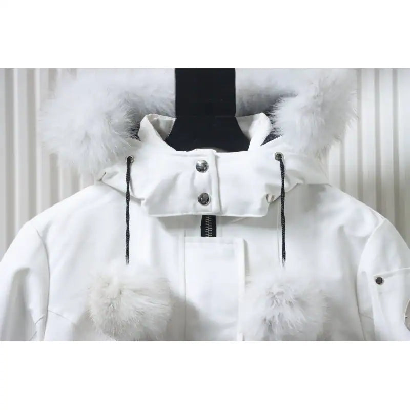 Moose knuckles Women’s Stirling Parka Zip-Up White Fur Jacket White – MKC032