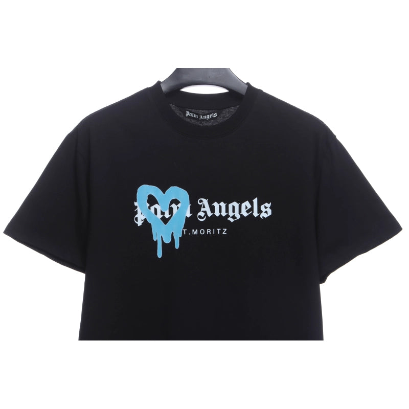 Palm Angels T-shirt Blue Heart Spray Paint Print Black – PAS097