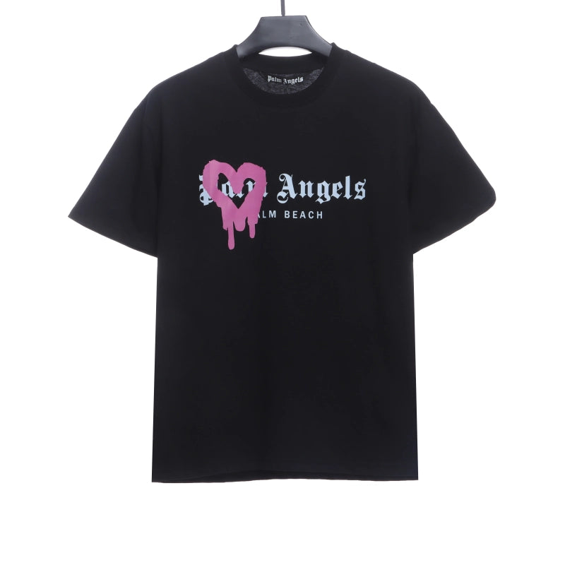 Palm Angels T-shirt Pink Heart Spray Paint Print Black – PAS096