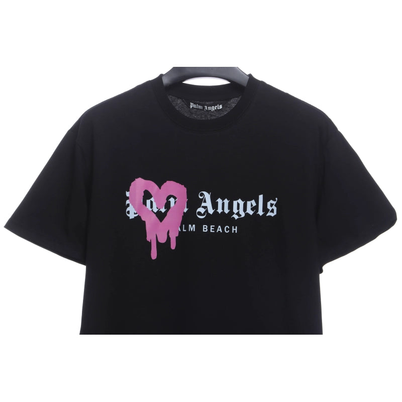 Palm Angels T-shirt Pink Heart Spray Paint Print Black – PAS096