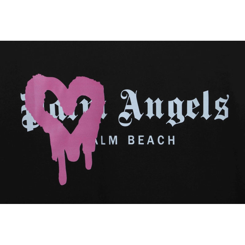 Palm Angels T-shirt Pink Heart Spray Paint Print Black – PAS096