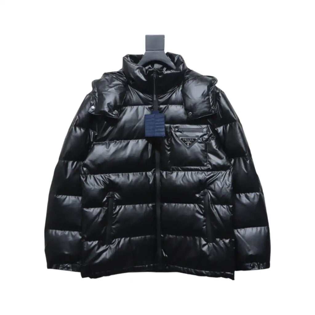 Prada 21fw Classic Triangle Logo Detachable Down Jacket Black – PC014