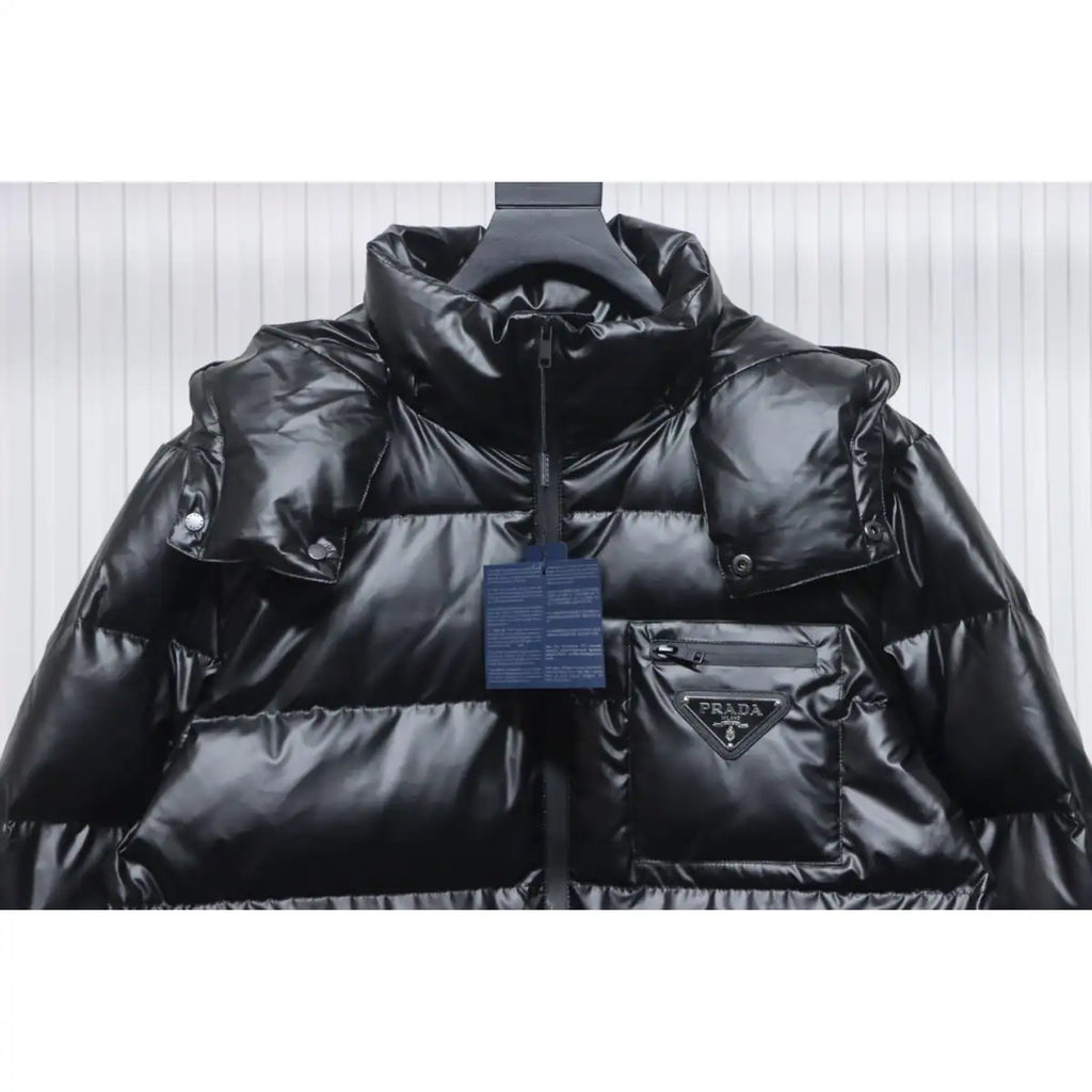 Prada 21fw Classic Triangle Logo Detachable Down Jacket Black – PC014