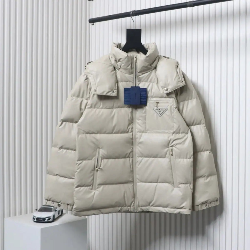 Prada 21fw Classic Triangle Logo Detachable Down Jacket White – PC015