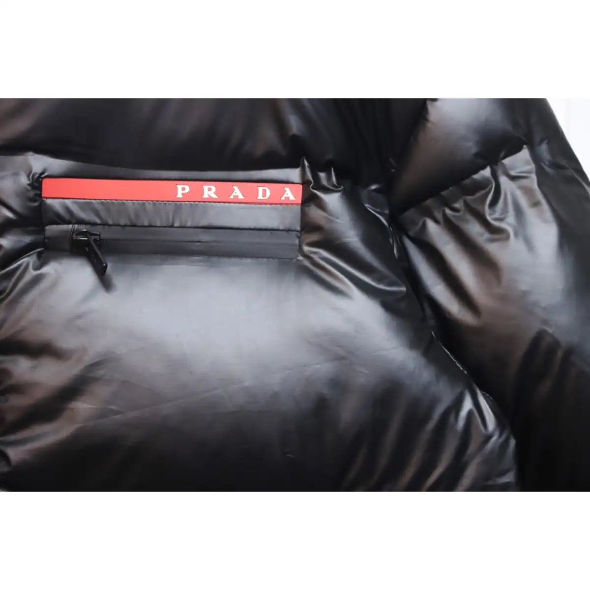 Prada Red Stripe Logo Down Jacket Black – PC011