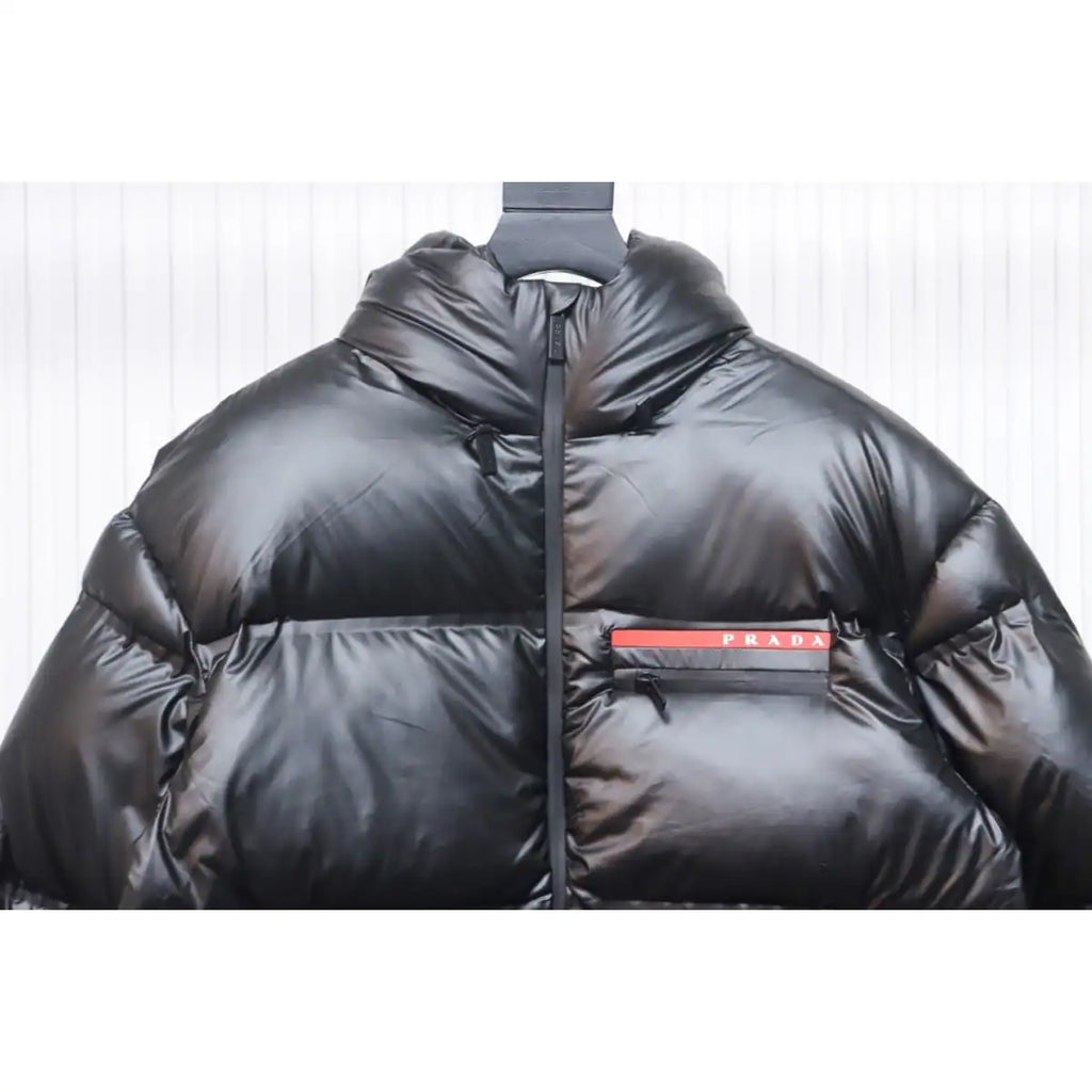 Prada Red Stripe Logo Down Jacket Black – PC011