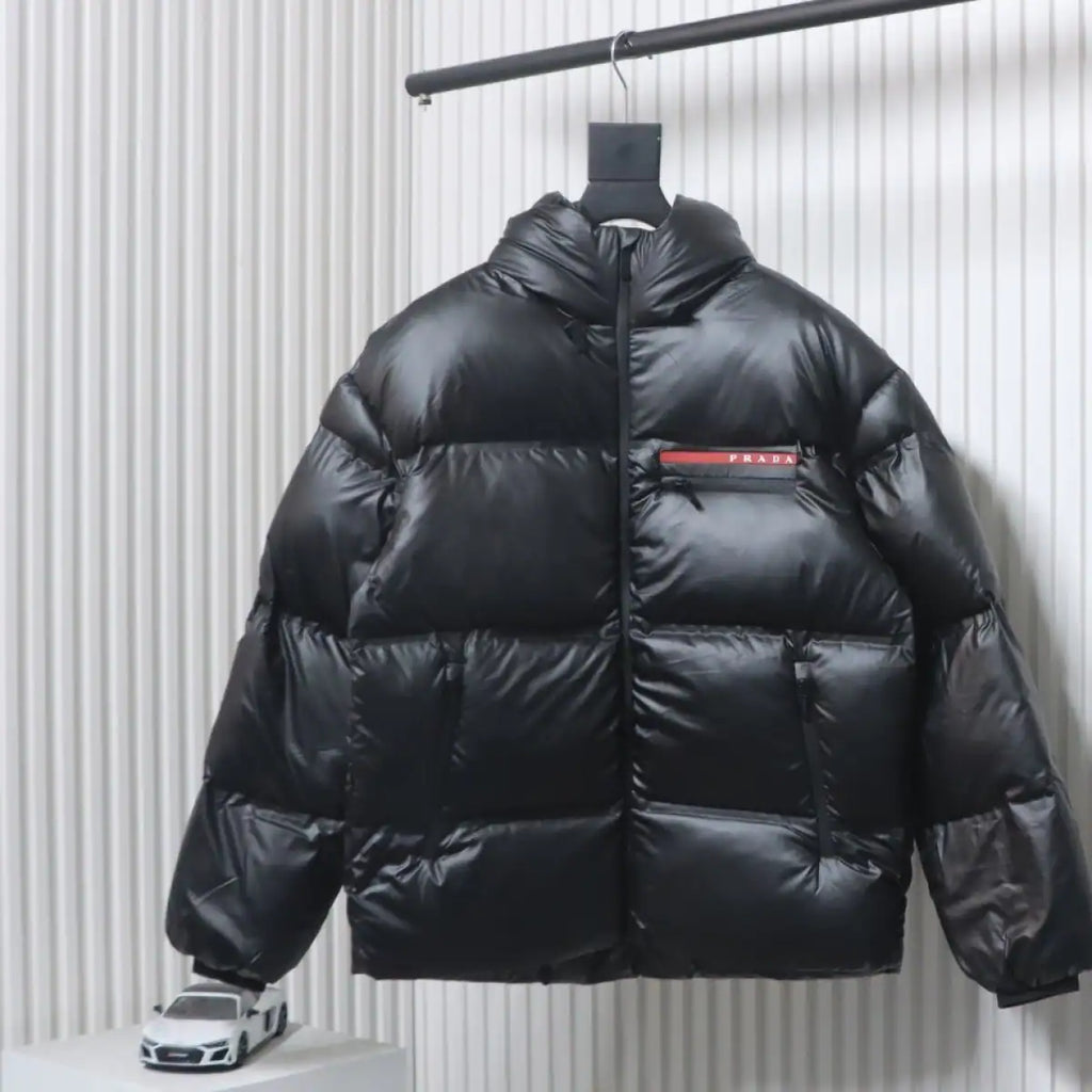 Prada Red Stripe Logo Down Jacket Black – PC011