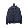 Prada Triangle Logo Solid Color Hooded Down Jacket Dark Blue – PC012