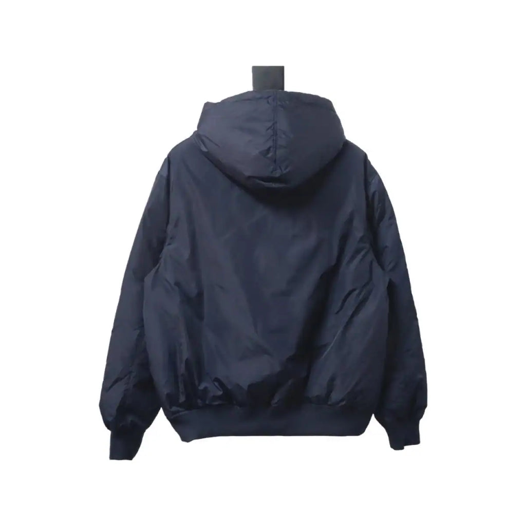 Prada Triangle Logo Solid Color Hooded Down Jacket Dark Blue – PC012