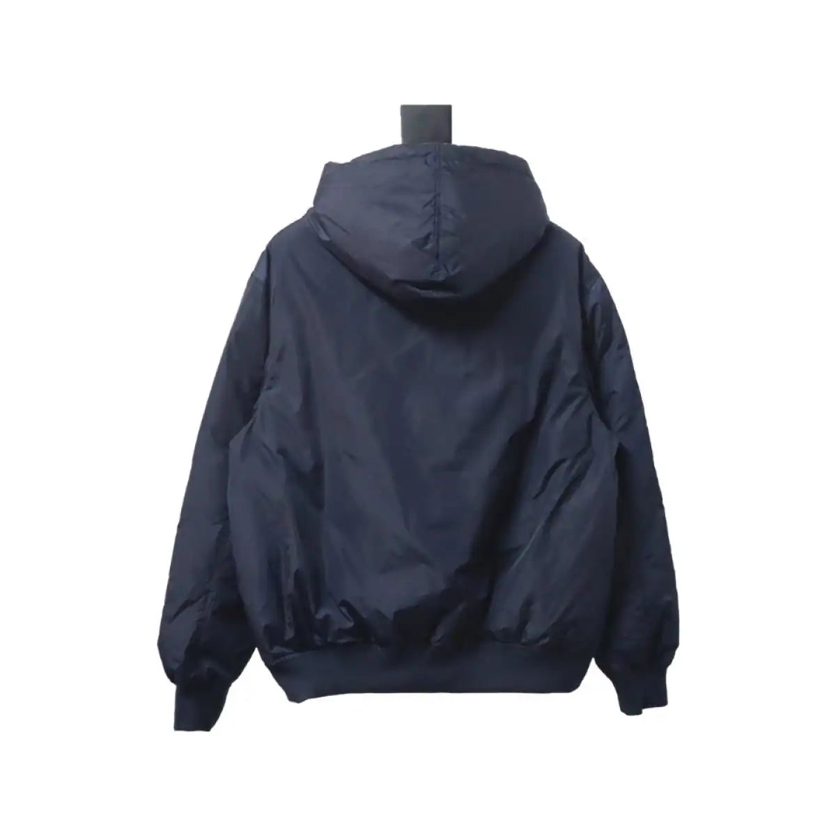Prada Triangle Logo Solid Color Hooded Down Jacket Dark Blue – PC012