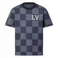 SHORT SLEEVED COTTON DAMIER CREWNECK WITH CRYSTAL LV PATCH  – LVTS130