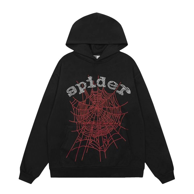 Sp5der OG Rhinestone Logo Hoodie Black – SDH009