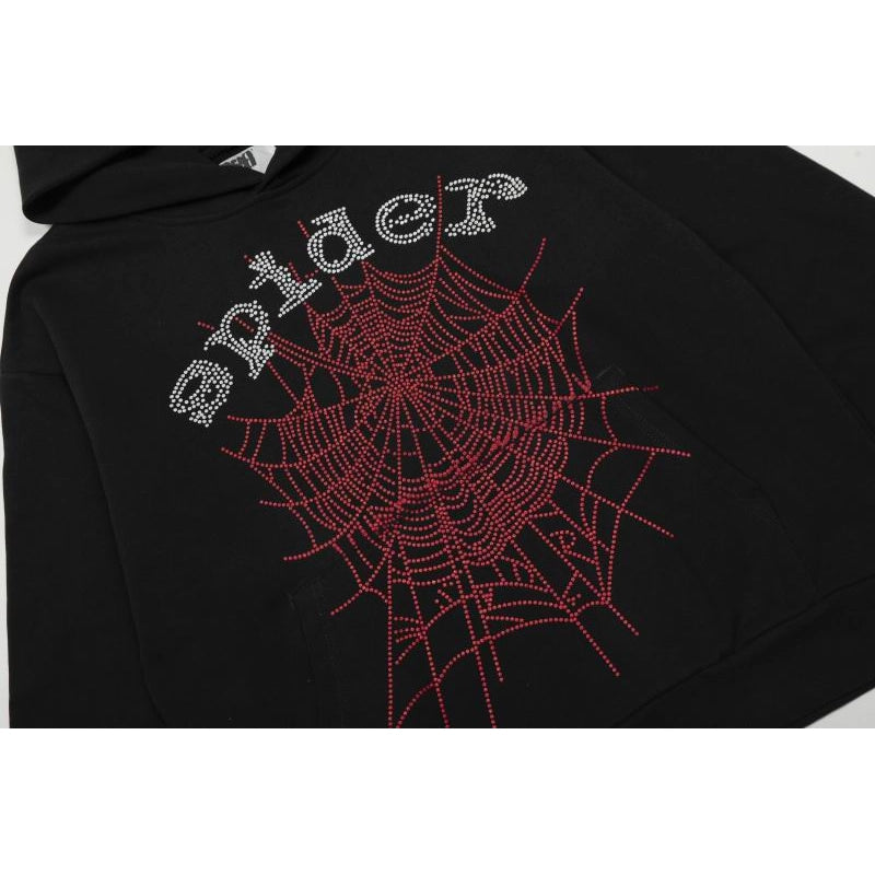 Sp5der OG Rhinestone Logo Hoodie Black – SDH009