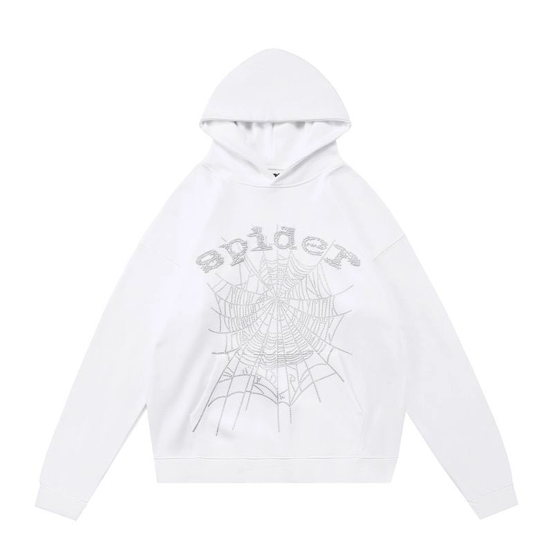 Sp5der OG Rhinestone Logo Hoodie White – SDH012