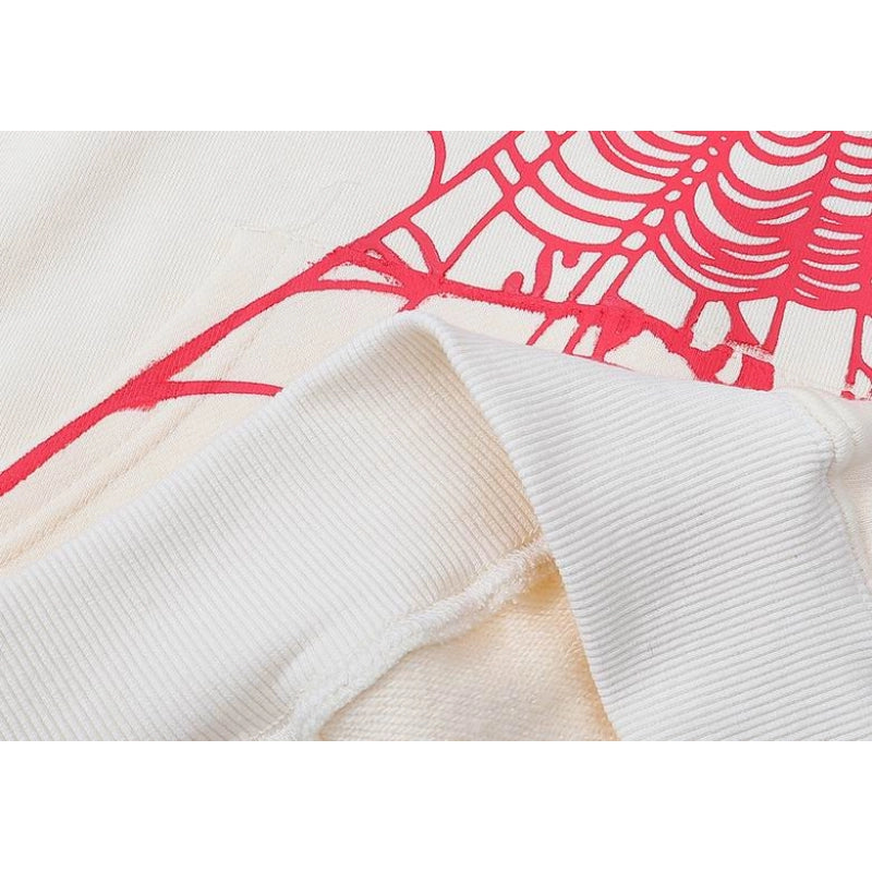 Sp5der White Letters Red Cobweb Beige Hoodie – SDH024
