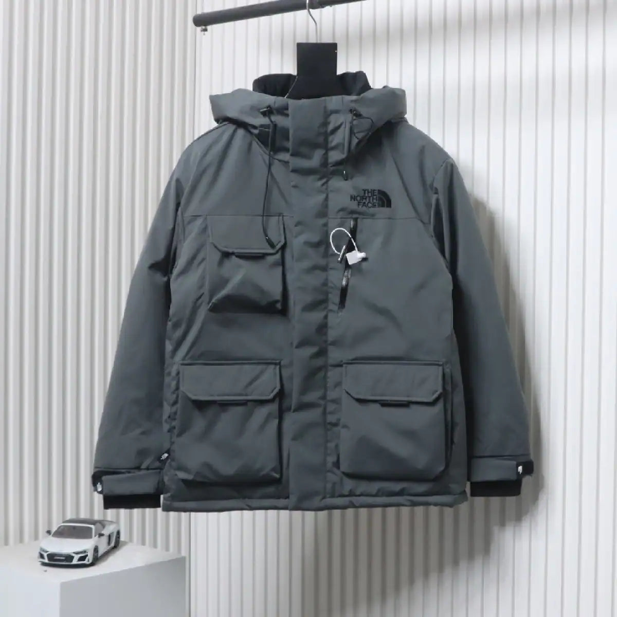 The North Face POLAR Waterproof and Windproof Workwear Multi-pocket Drawstring Hooded Down Jacket Dark Grey – TNC029