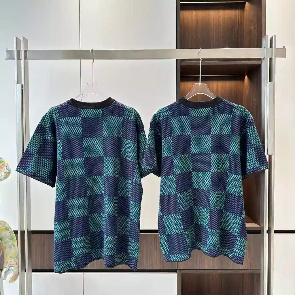 JACQUARD DAMIER SHORT-SLEEVED COTTON CREWNECK – LVTS131