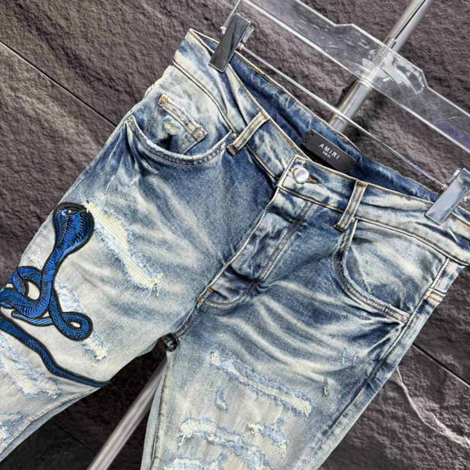Amiri Men Blue Patch-Detail Jeans – AMIJ018