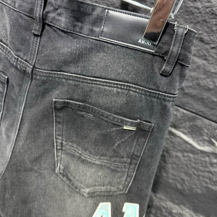 Amiri Men Ripp Blue Patch-Detail Jeans – AMIJ020
