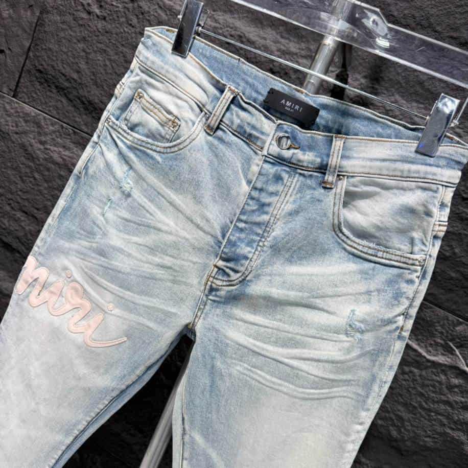 Amiri Men Blue Script Logo Jeans – AMIJ017