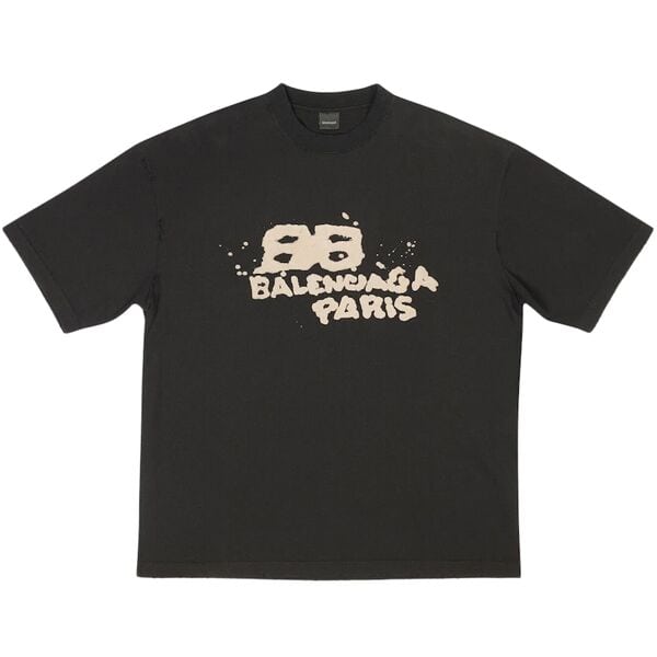 BALENCIAGA HAND DRAWN BB ICON T-SHIRT MEDIUM FIT IN BLACK – BAS013