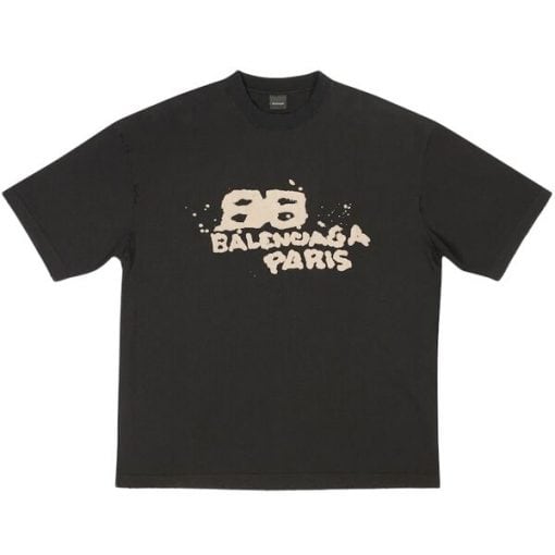 BALENCIAGA HAND DRAWN BB ICON T-SHIRT MEDIUM FIT IN BLACK – BAS013