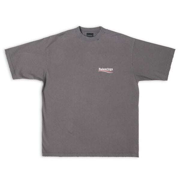 BALENCIAGA MEN’S POLITICAL CAMPAIGN T-SHIRT LARGE FIT IN GREY – BAS019