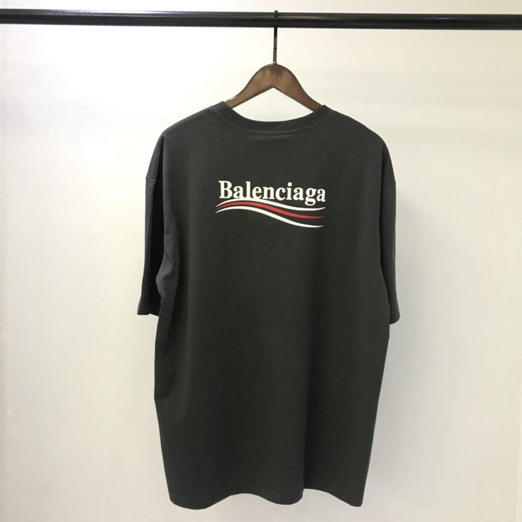 BALENCIAGA MEN’S POLITICAL CAMPAIGN T-SHIRT LARGE FIT IN GREY – BAS019
