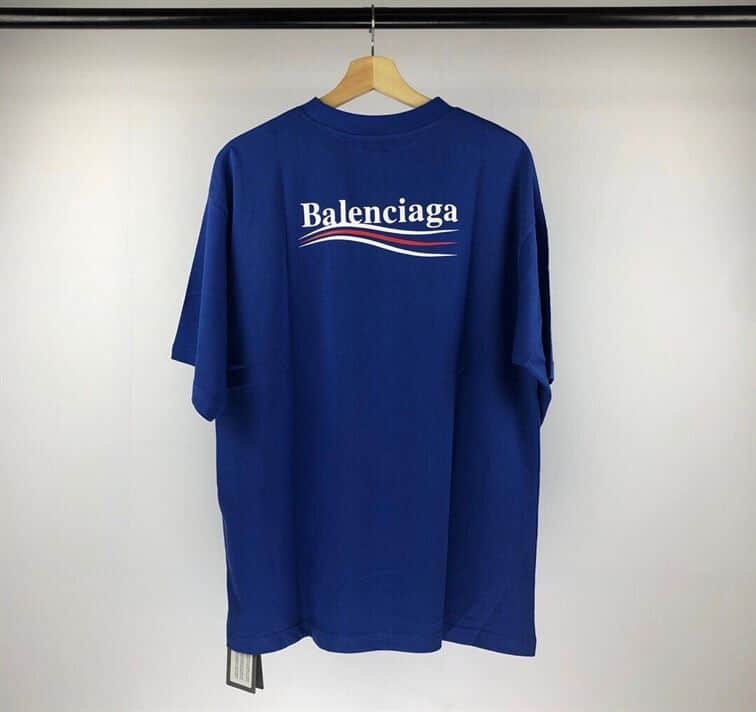 BALENCIAGA MEN’S POLITICAL CAMPAIGN T-SHIRT LARGE FIT IN PACIFIC BLUE – BAS003