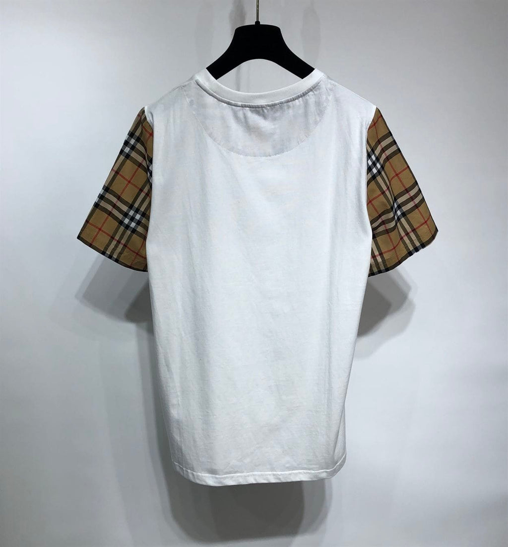 BURBERRY CHECK SLEEVE COTTON OVERSIZED T-SHIRT IN WHITE – BRS010