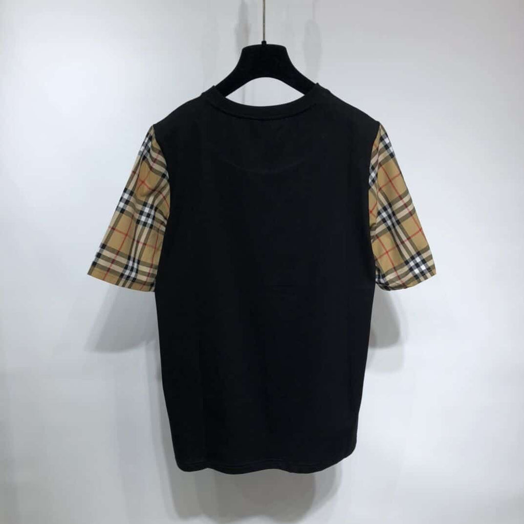 BURBERRY VINTAGE CHECK SLEEVE COTTON OVERSIZED T-SHIRT IN BLACK – BRS011