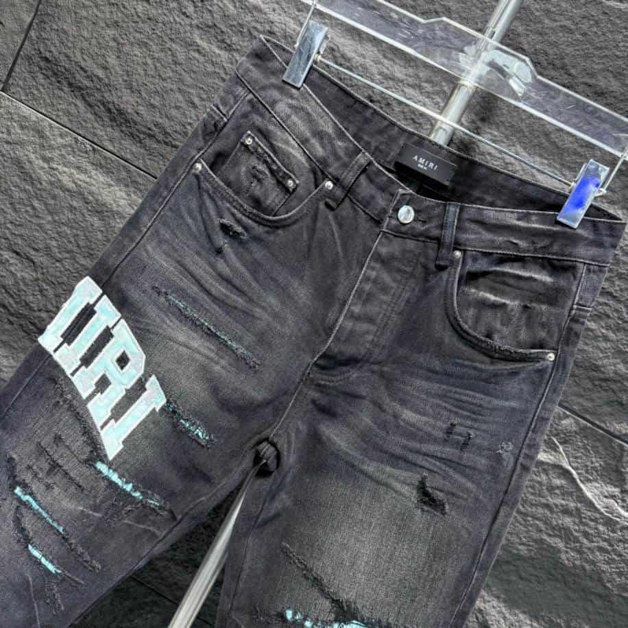 Amiri Men Ripp Blue Patch-Detail Jeans – AMIJ020