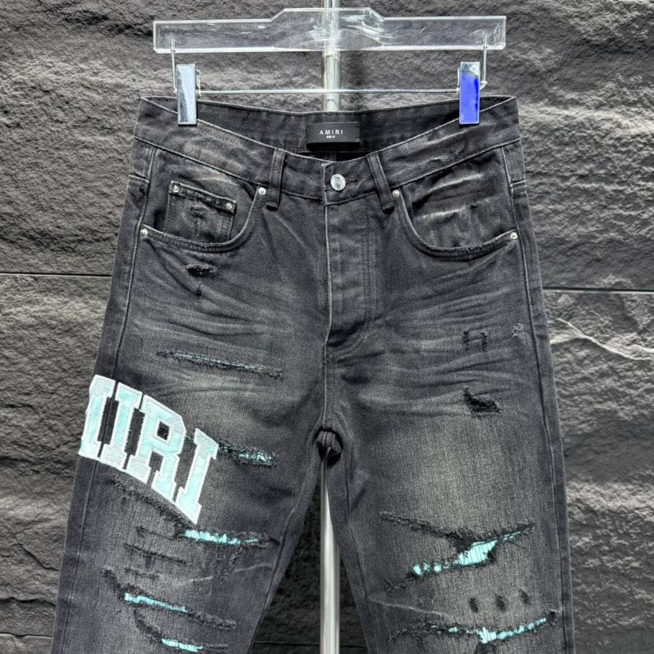 Amiri Men Ripp Blue Patch-Detail Jeans – AMIJ020