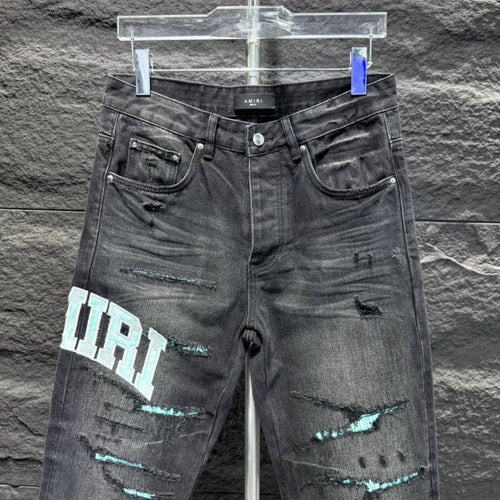 Amiri Men Ripp Blue Patch-Detail Jeans – AMIJ020