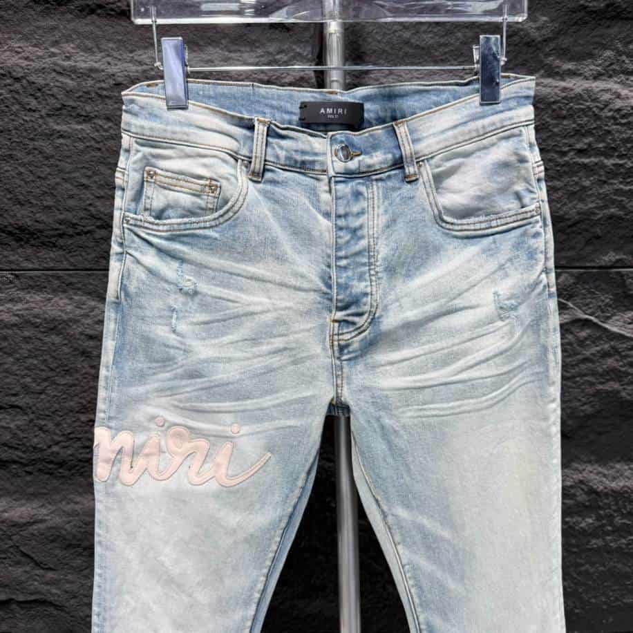 Amiri Men Blue Script Logo Jeans – AMIJ017