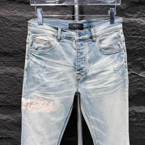 Amiri Men Blue Script Logo Jeans – AMIJ017