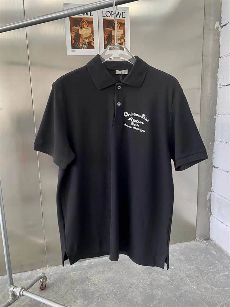 CHRISTIAN DIOR ATELIER’ POLO SHIRT BLACK COTTON PIQUÉ – DOT018