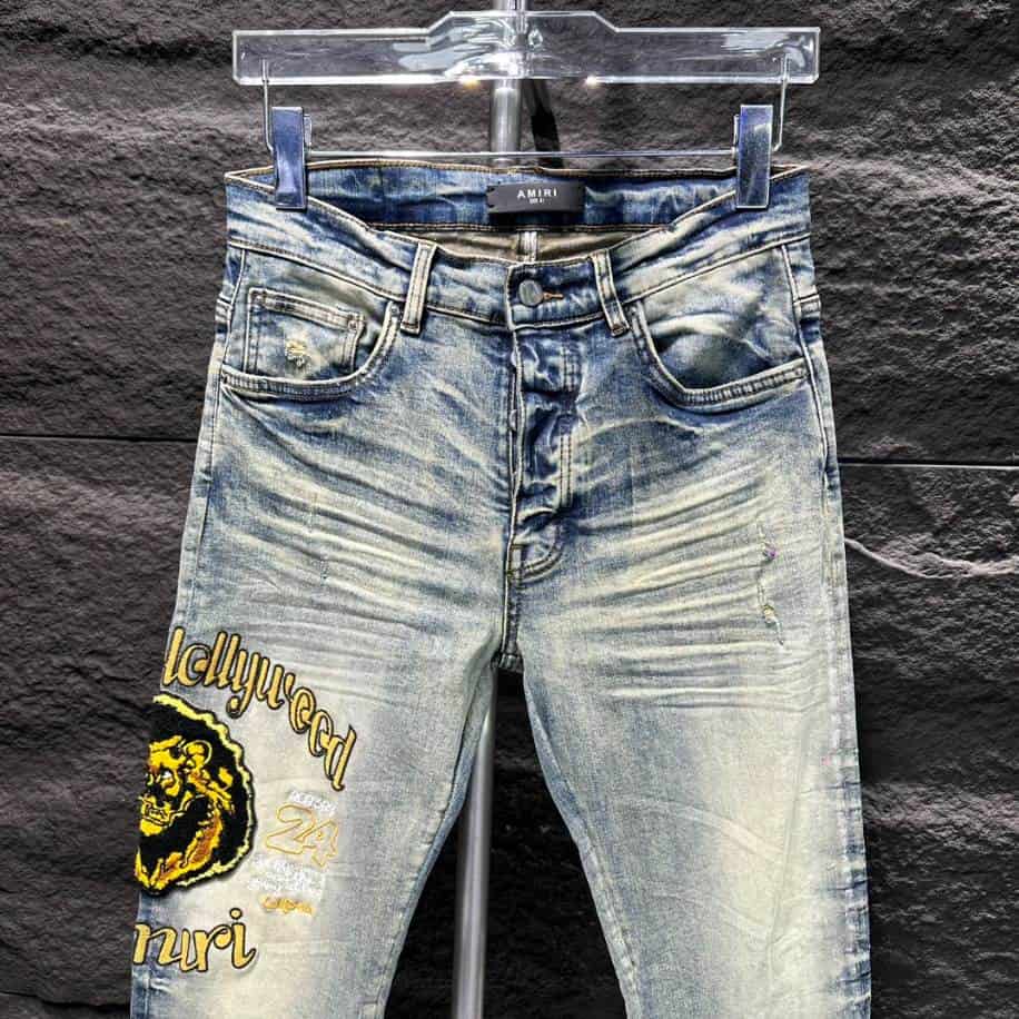 Amiri Ripp White Yellow Logo Jeans – AMIJ010