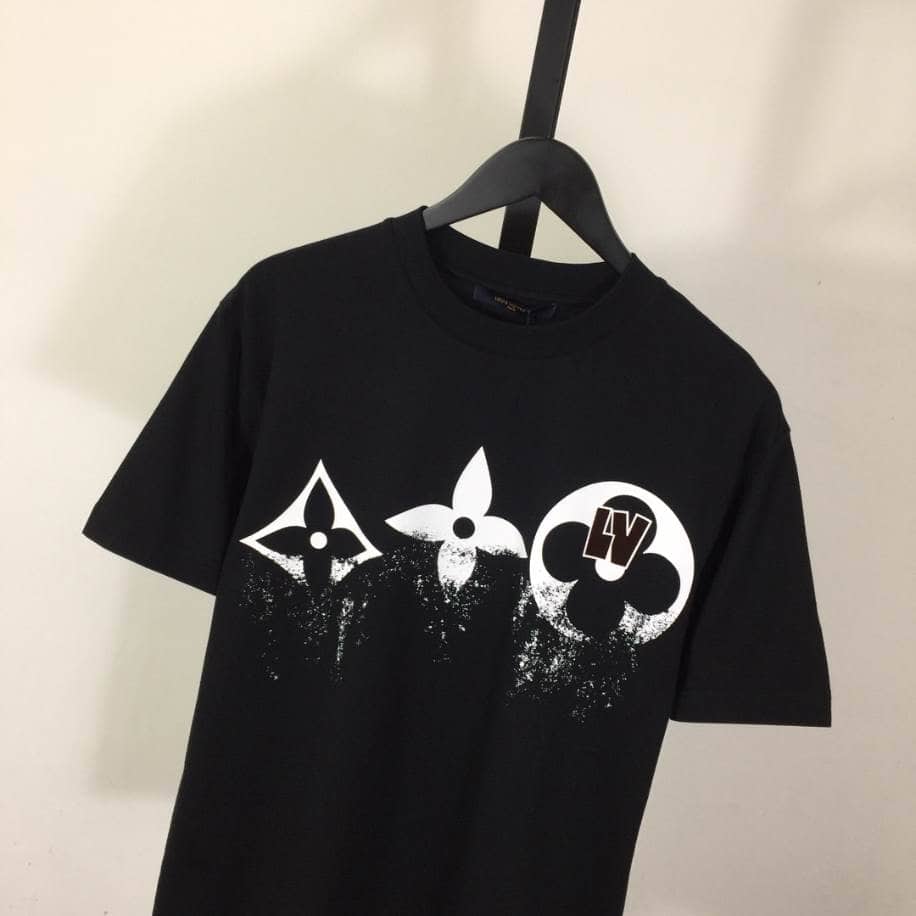 Louis Vuitton Black Short Sleeve Glitter Monogram Logo Shirt – LVTS079
