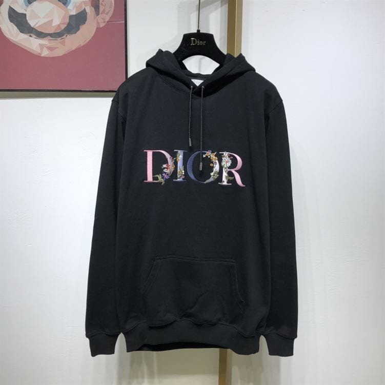 DIOR FLOWERS EMBROIDERED HOODIE BLACK – DOS008