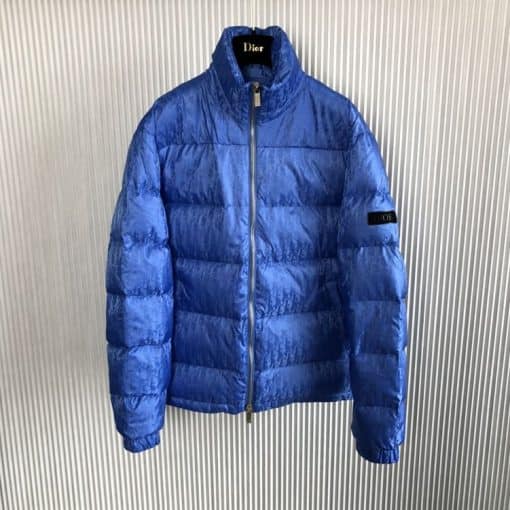 DIOR OBLIQUE DOWN JACKET BLUE TECHNICAL JACQUARD – DRC005