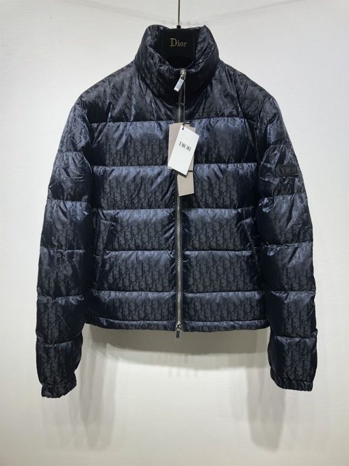 DIOR OBLIQUE DOWN JACKET NAVY BLUE TECHNICAL JACQUARD – DRC003