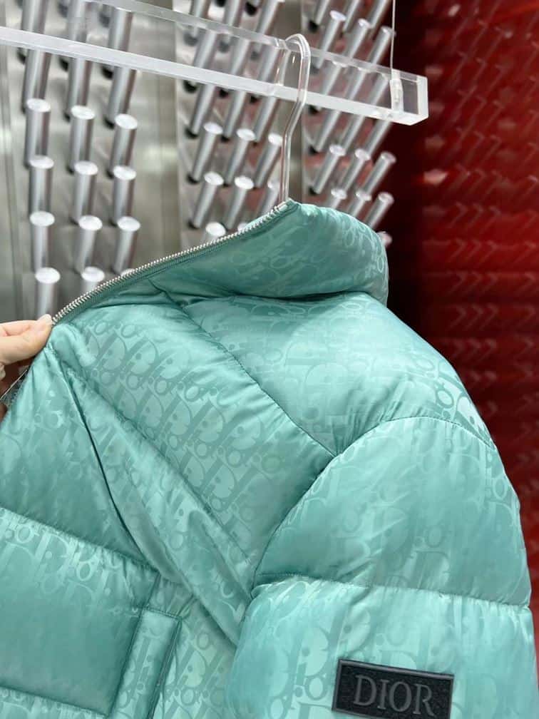 DIOR OBLIQUE DOWN JACKET SEA GREEN TECHNICAL JACQUARD – DRC004